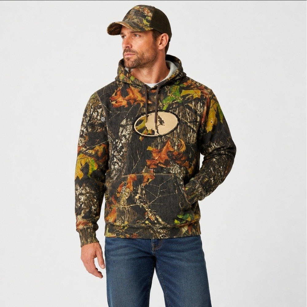 Russell Outdoors Mens NWT Medium Woodstalker Hoodie Mossy Oak Camo Pullover
